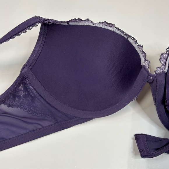 Body Victorias Secret 34D Pushup Bra Padded Purple Floral Lace Underwire #0466 - Picture 11 of 11